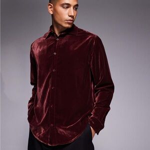 ASOS Men's Velvet Maroon Button Down Shirt